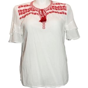 Boho white embroidered cotton shirt layered sleeve